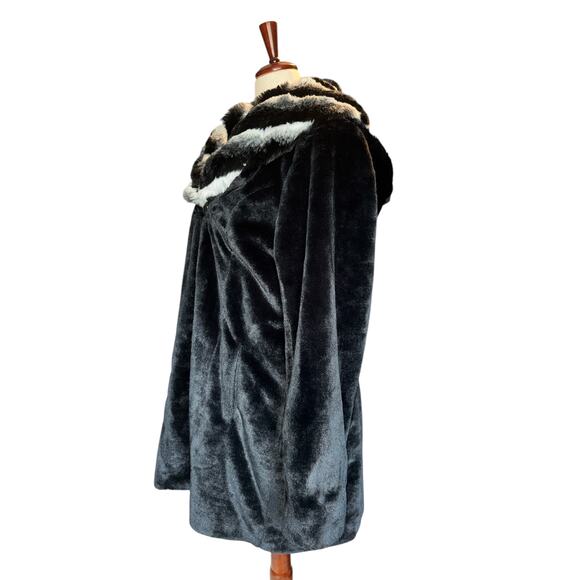 Dennis by Dennis Basso Black Faux Fur Coat | Removable Hood & Collar  | Size L - Picture 5 of 10